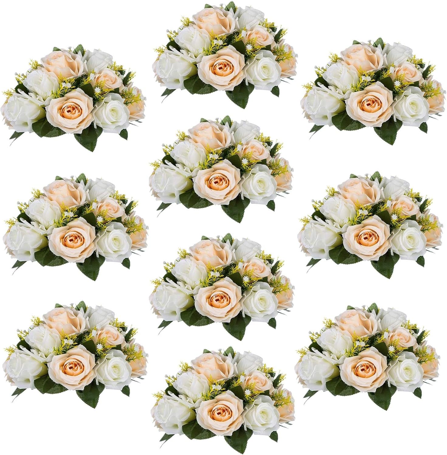 Sziqiqi Pack of 10 Fake Silk Rose Flowers for Events and Decor