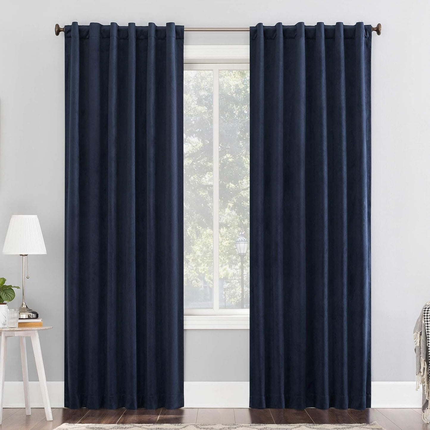 Sun Zero Navy Blue Velvet Total Blackout Curtain, 50 x 84