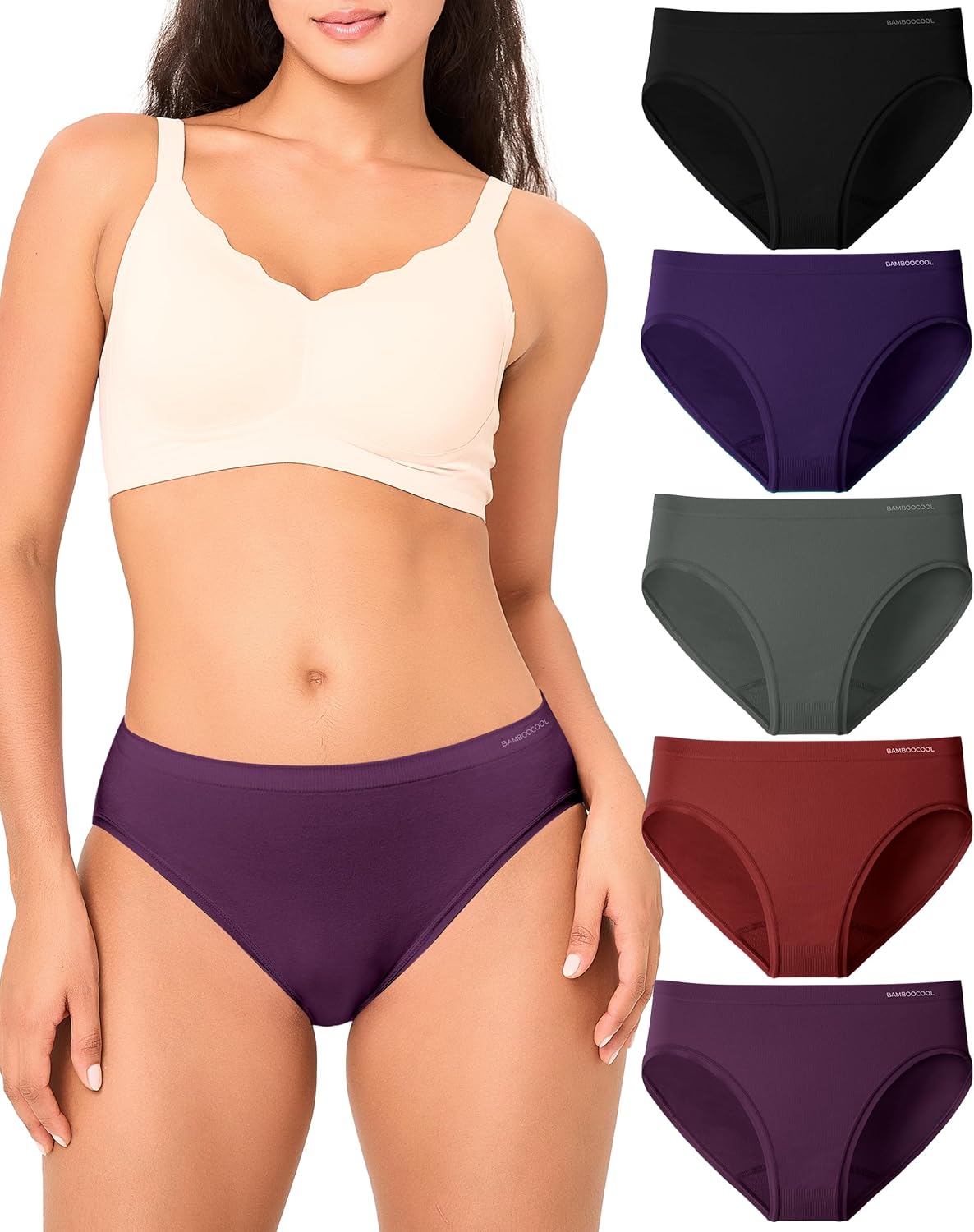 Bamboo Cool Women's Briefs High Cut Seamless Soft Breathable 5 Pack
