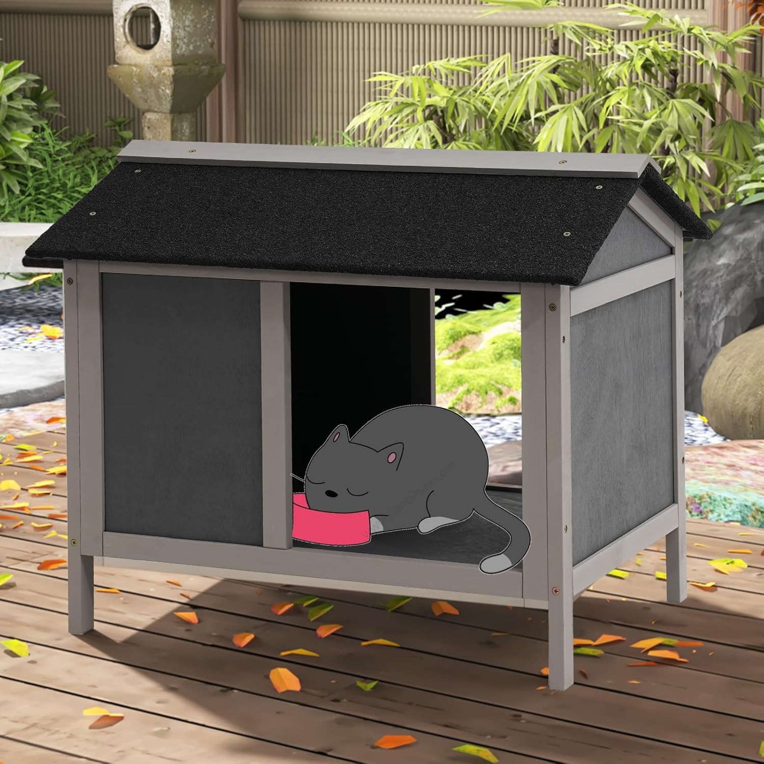 WAYTRIM Waterproof Cat House for Outdoor Feeding Station