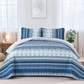 Boho Quilt Set Queen Size Navy Blue - Lightweight All-Season Quilt