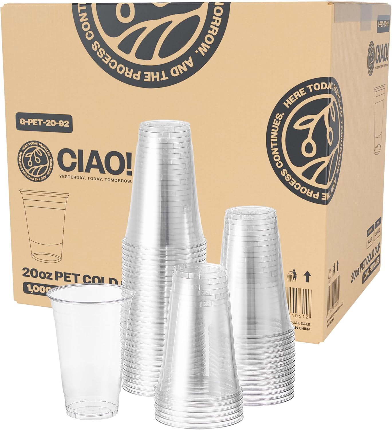 CIAO! 20OZ PET Plastic Cold Drink Cup for Smoothies & Iced Coffee
