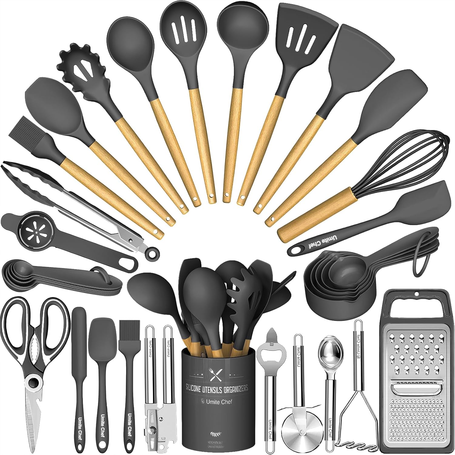 Umite Chef Silicone Kitchen Utensil Set: 34PCS Heat Resistant Tools