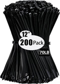 Zip Wire Ties 12 in Cable Zip Ties 200 Pack - Strong 70 lb Tensile