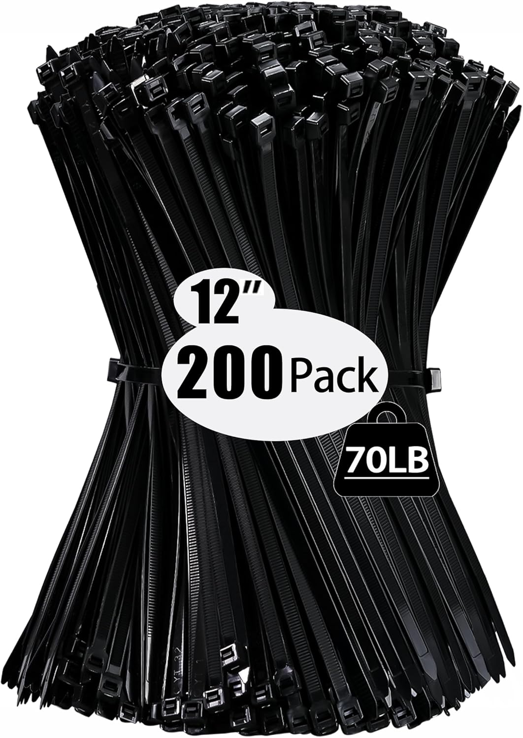 200 Pack 12 Self-Locking Zip Ties - 70lb Tensile Strength - UV Resistant - Indoor/Outdoor - Colaolge