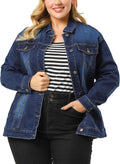 Plus Size Jean Jacket Button Front Washed Denim Jacket - Timeless Fit