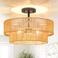 Rattan Ceiling Light Fixture Boho Flush Mount - Warm 3-Light