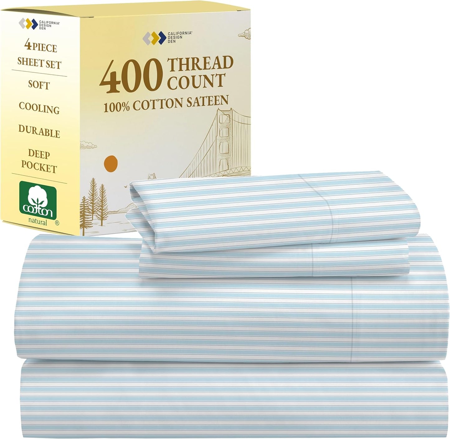 California Design Den Striped King Size Sheets Set for Luxury Sleep