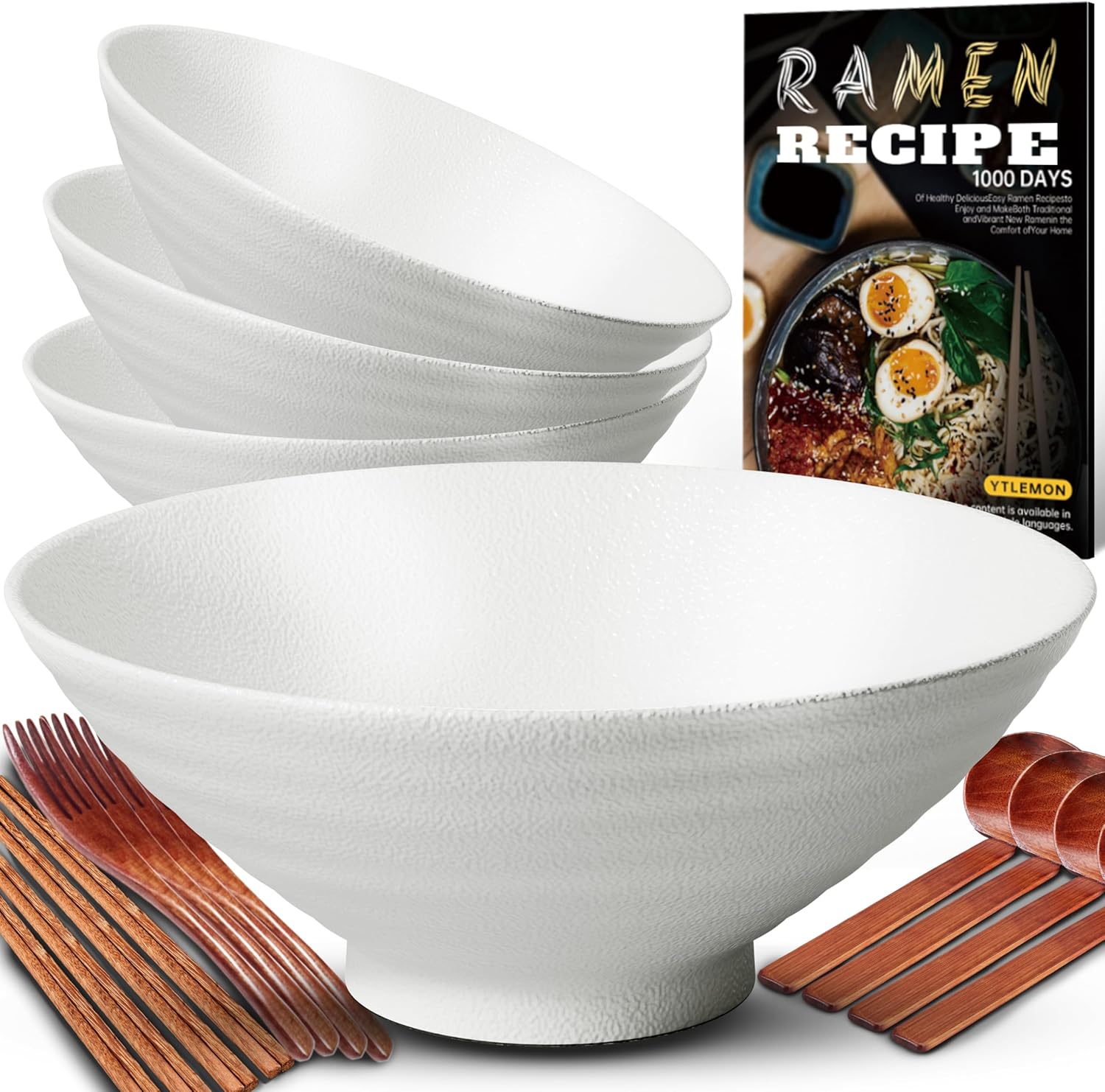 8-Inch Ceramic Ramen Bowl Set of 4 for Noodles and Soup