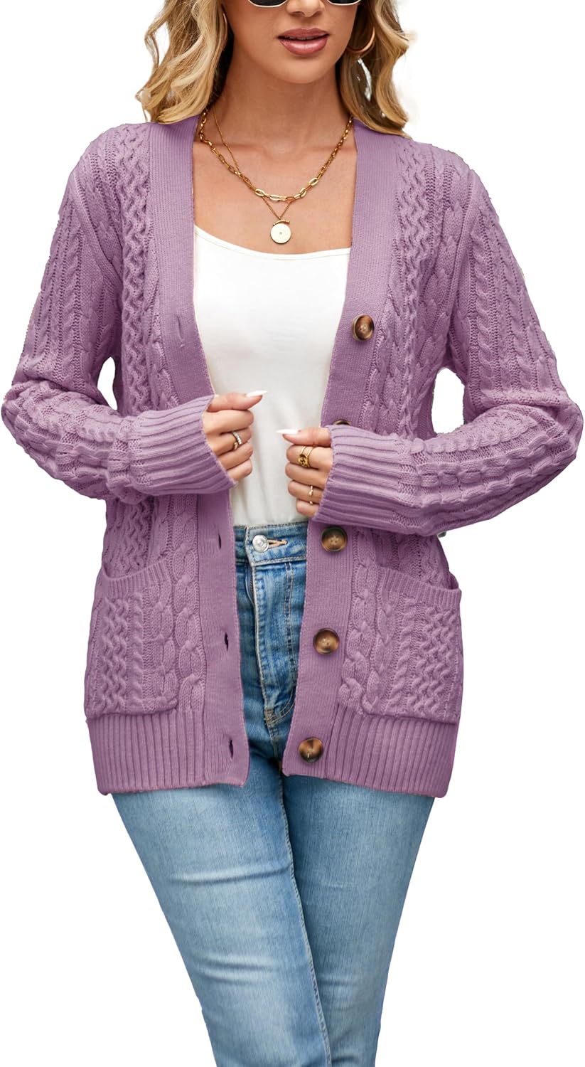 Womens Cardigan Sweaters Chunky Knit Open Front with Pockets