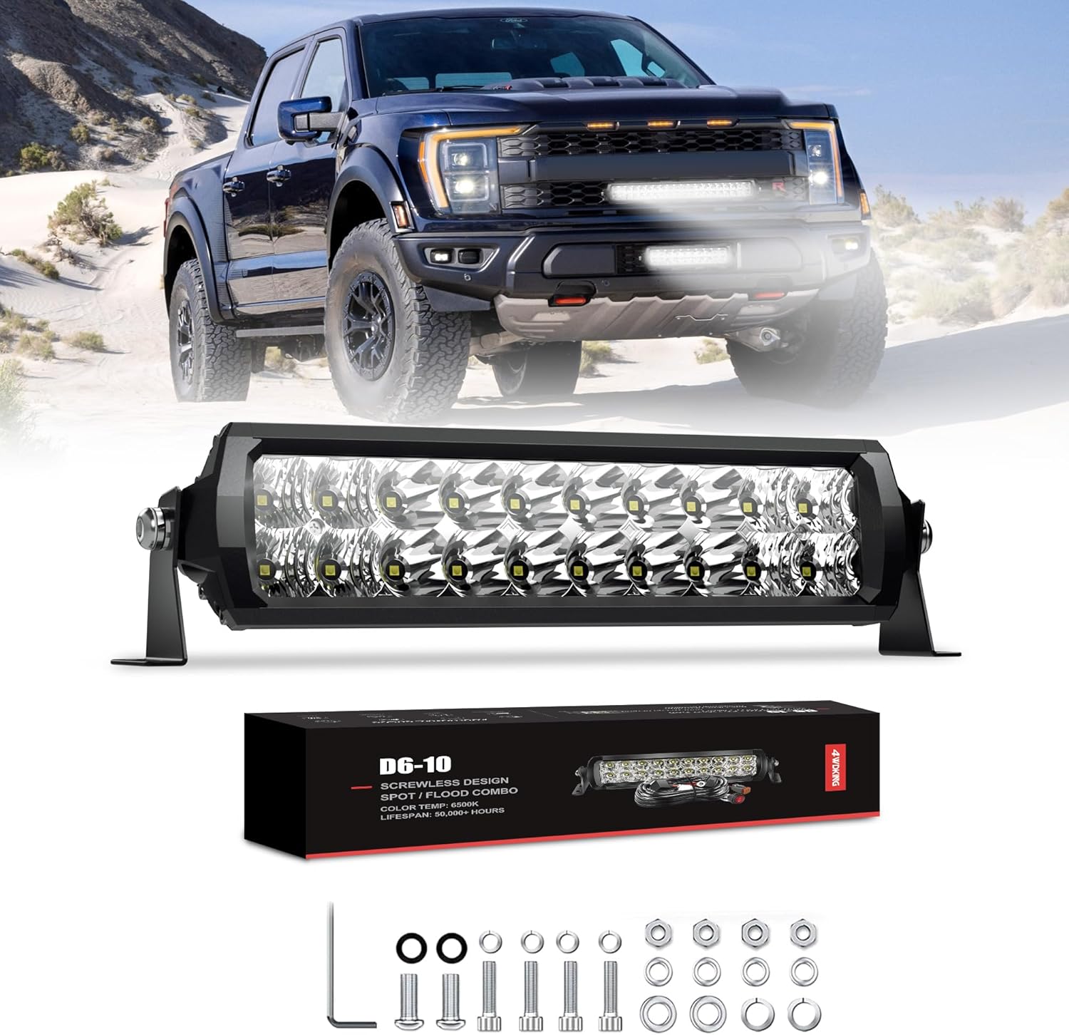 4WDKING 10 inch LED Light Bar - High Bright Off Road Lighting