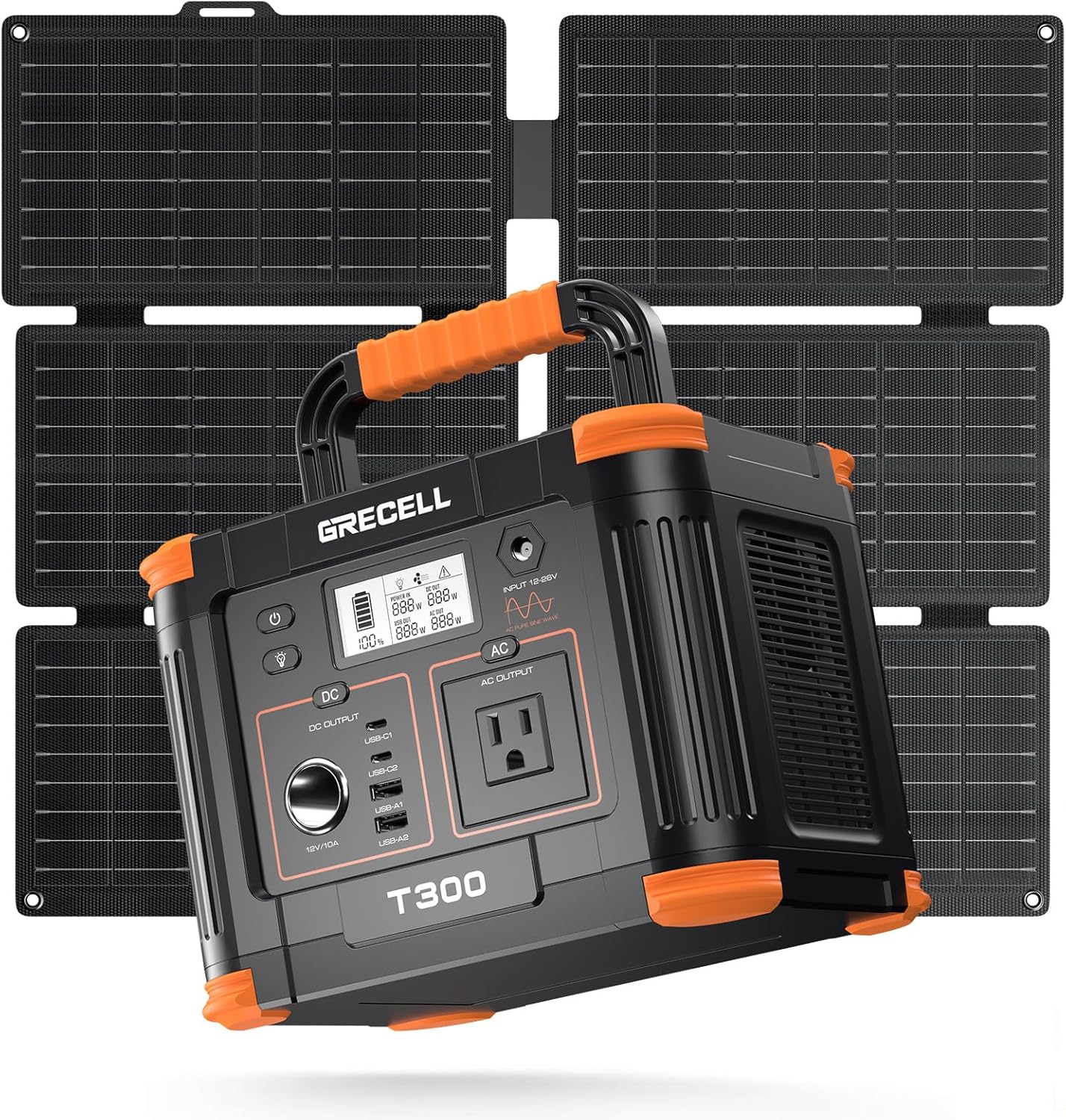 GRECELL Portable Power Station 330W with Solar Panel Kit