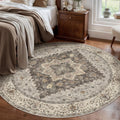Tangsoo Vintage Round Rug 5ft - Washable Non-Slip Circle Rug