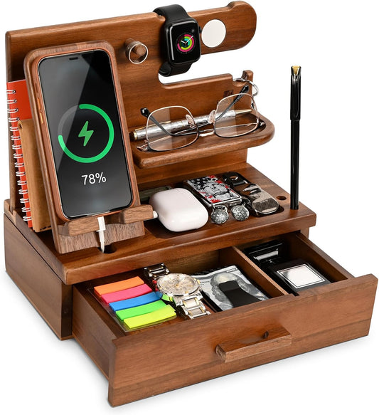 TESLYAR Wood Phone Docking Station - Multifunctional Organizer