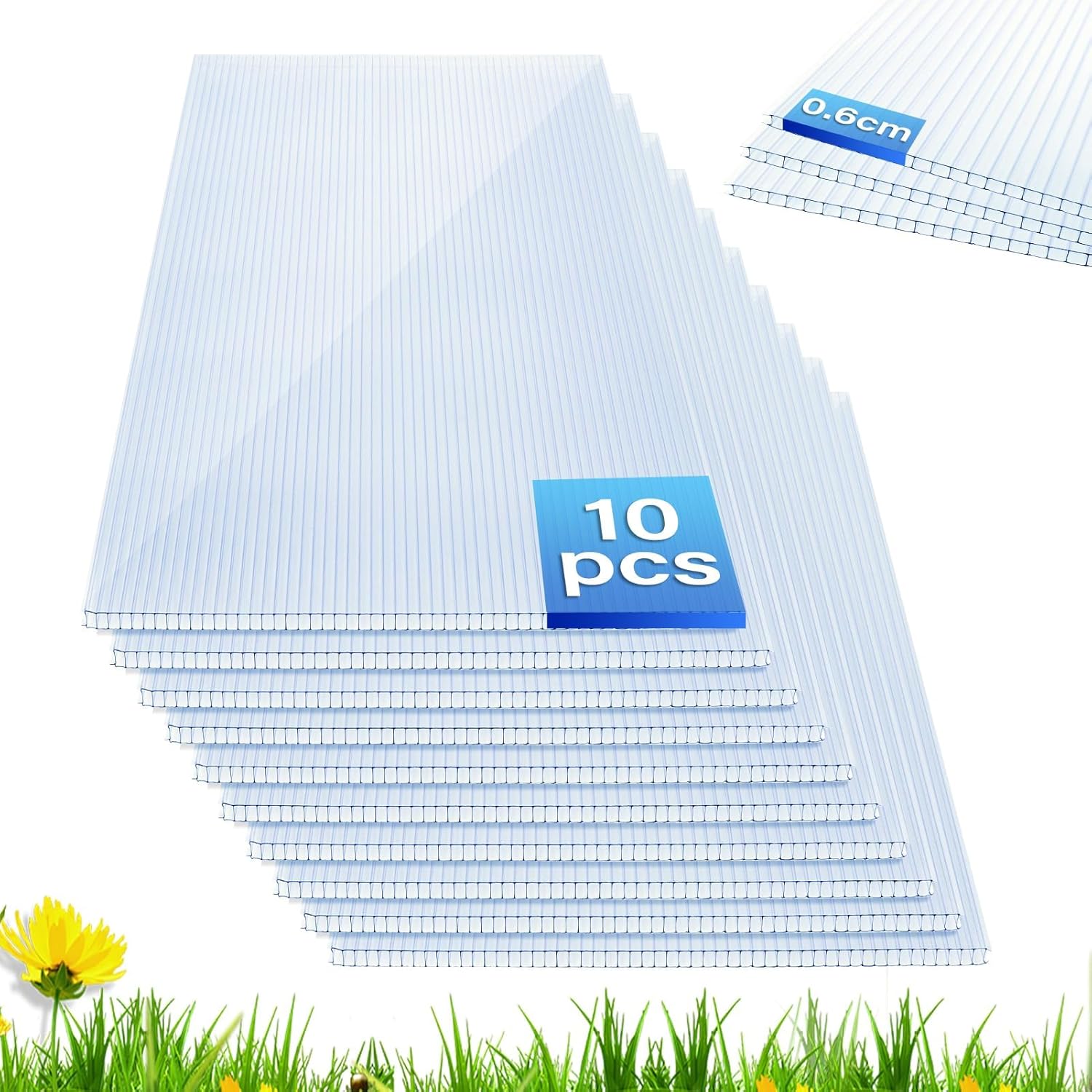 10 Pieces 4ft x 2ft Twin-Wall Polycarbonate Greenhouse Panels
