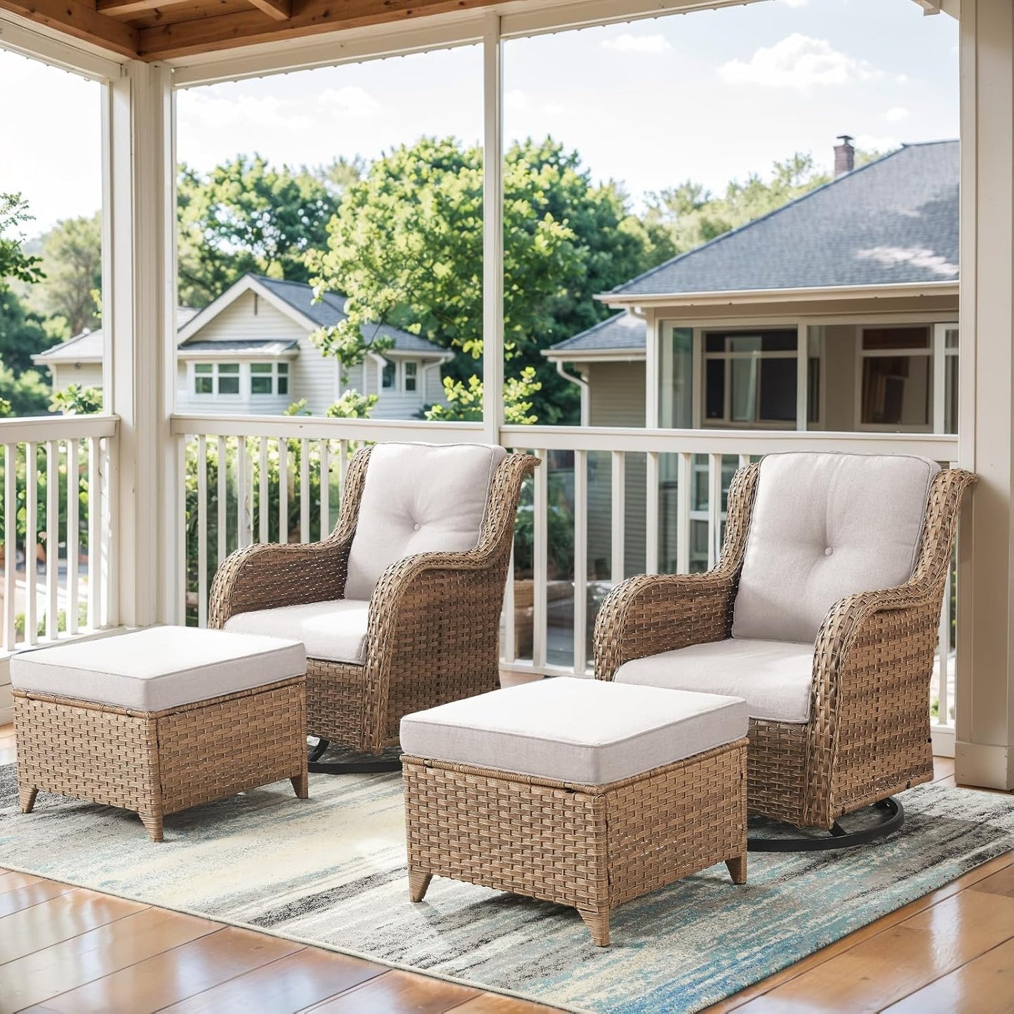4 Pieces Patio Furniture Set with Swivel Glider Chairs and Ottomans