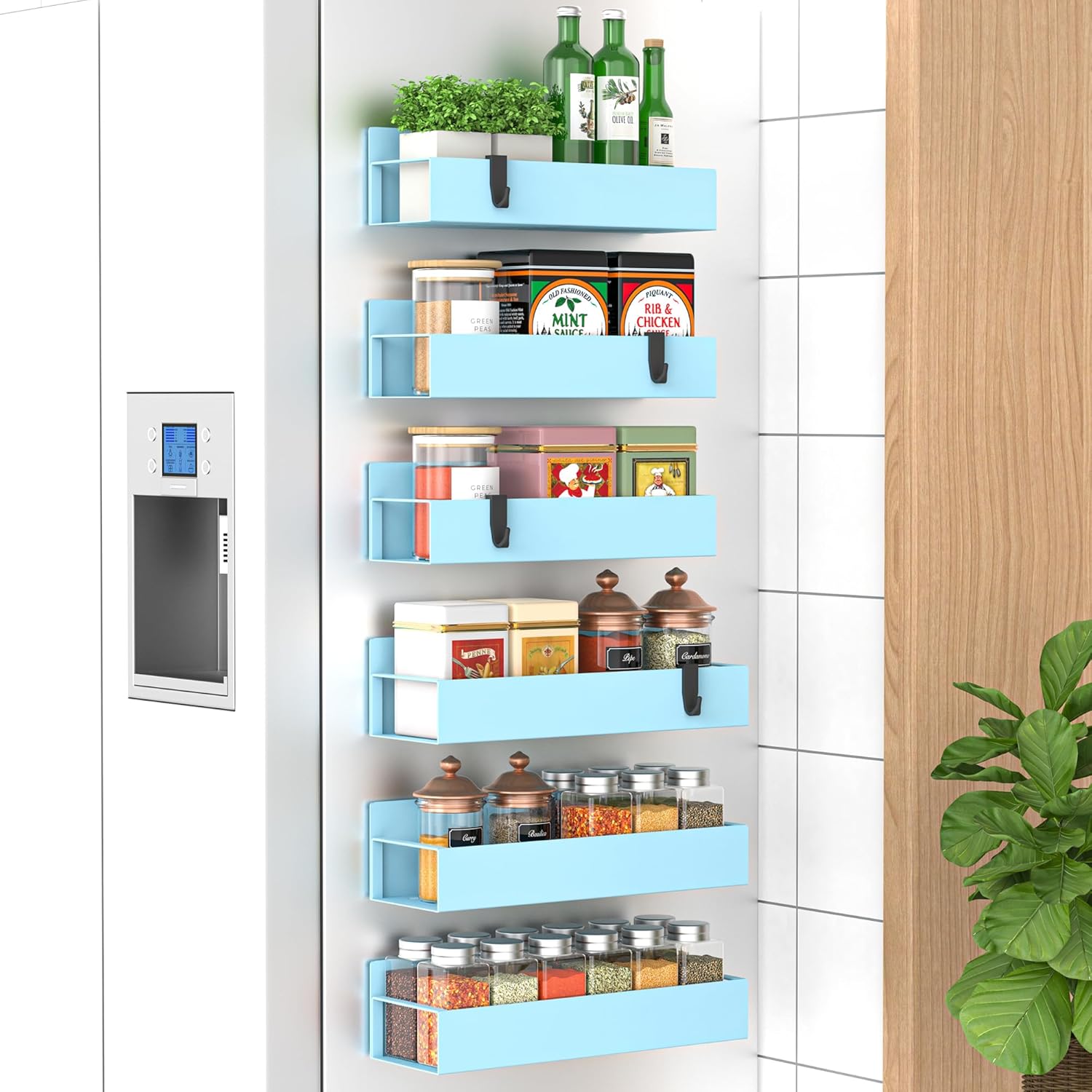 6 Pack Magnetic Spice Storage Rack Organizer for Refrigerator