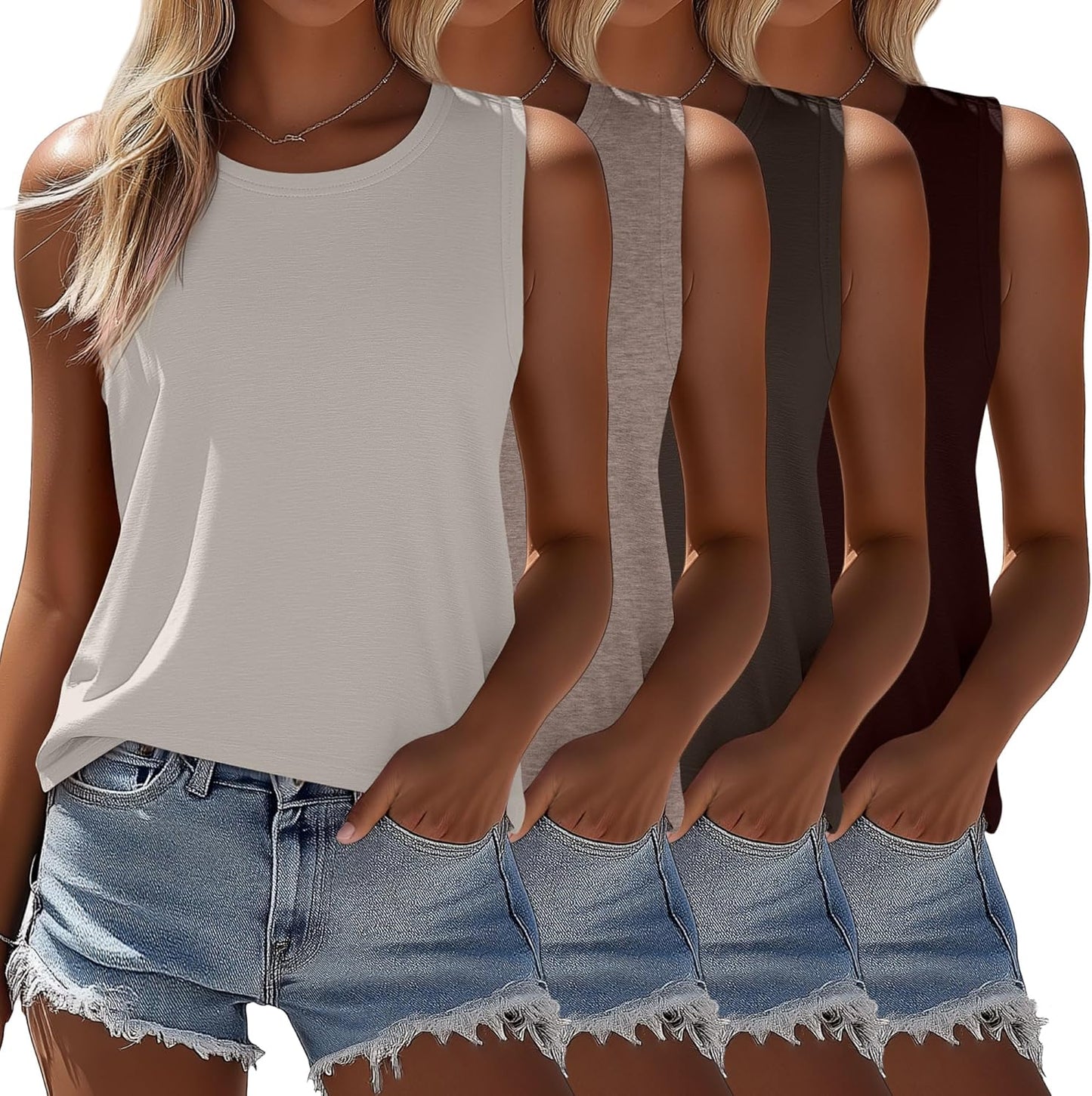 Ficerd 4 Pack Women's Sleeveless Tops for Casual Summer Wear