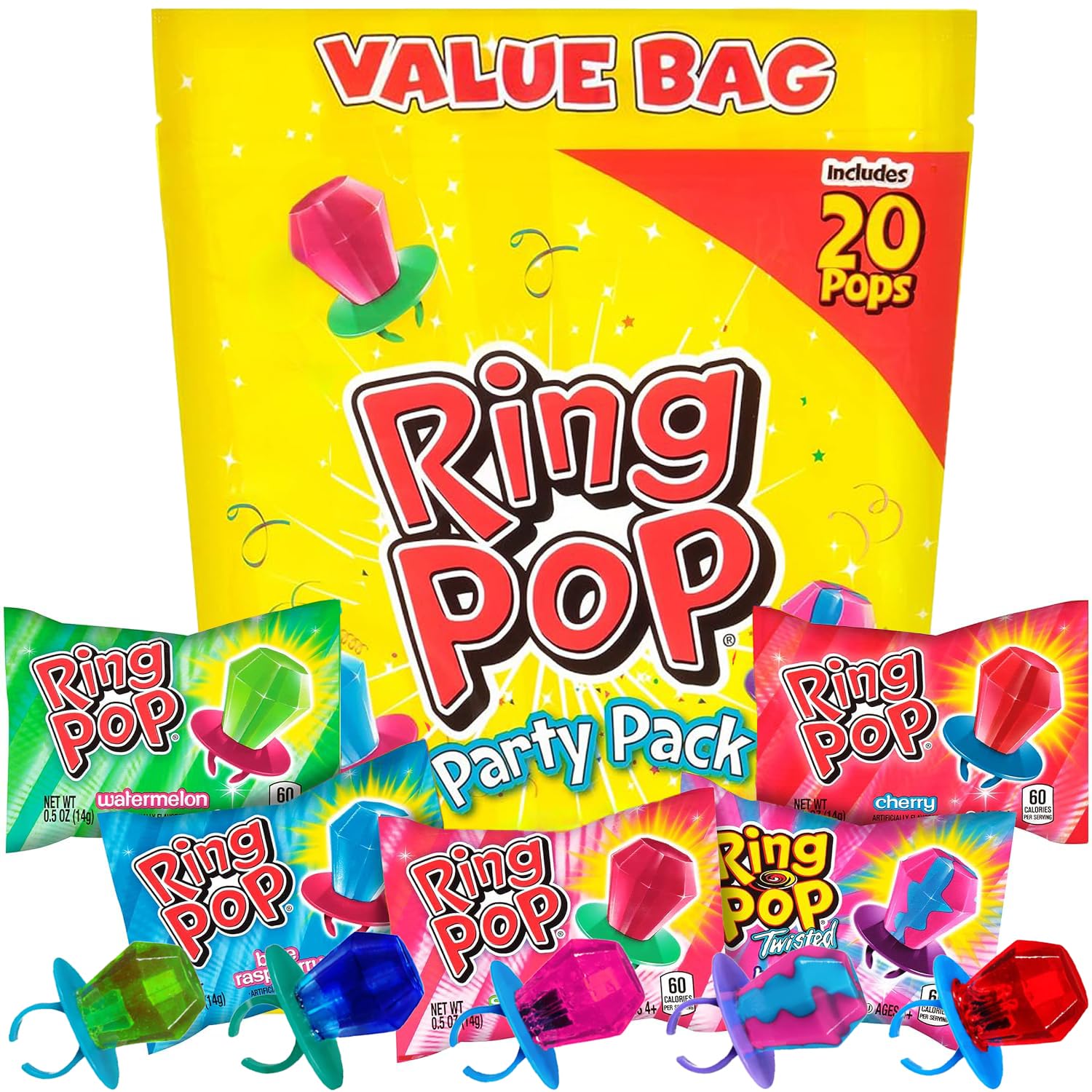 Ring Pop Lollipop Variety Party Pack - 20 Fun Candy Gems
