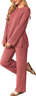 Kikibell Womens 2 Piece Lounge Set Cozy Knit Pajama Outfit S-2XL