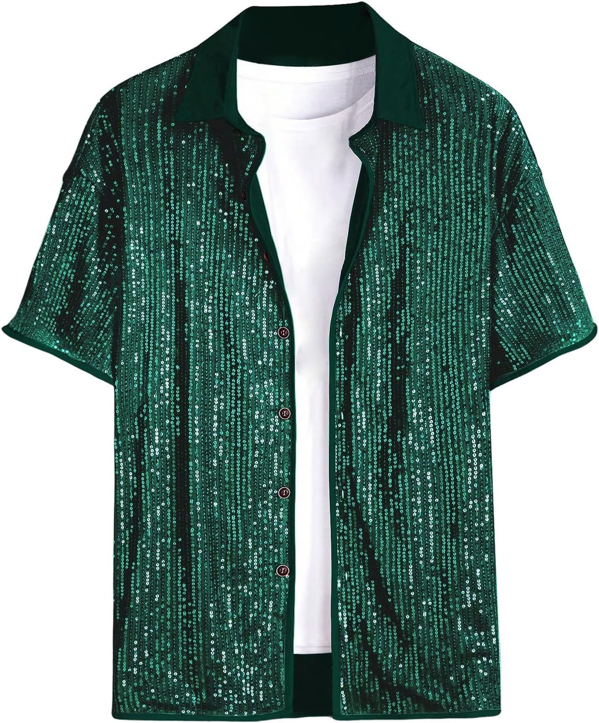 OYOANGLE Men's Sequin Shiny Button Down Shirt for Parties