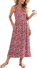 WNEEDU Women's Summer Maxi Dress Tropical Sleeveless Beach Sundress