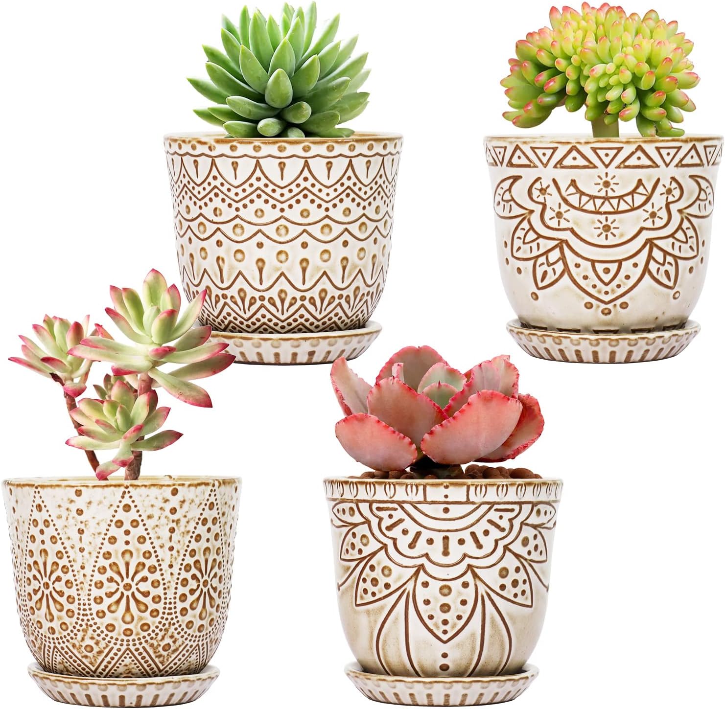 Gepege Succulent Pots - 4 Inch Indoor Ceramic Planter Set