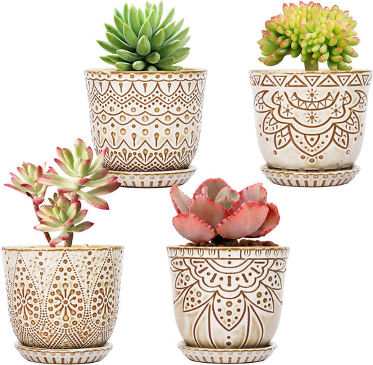 Gepege Succulent Pots - 4 Inch Indoor Ceramic Planter Set