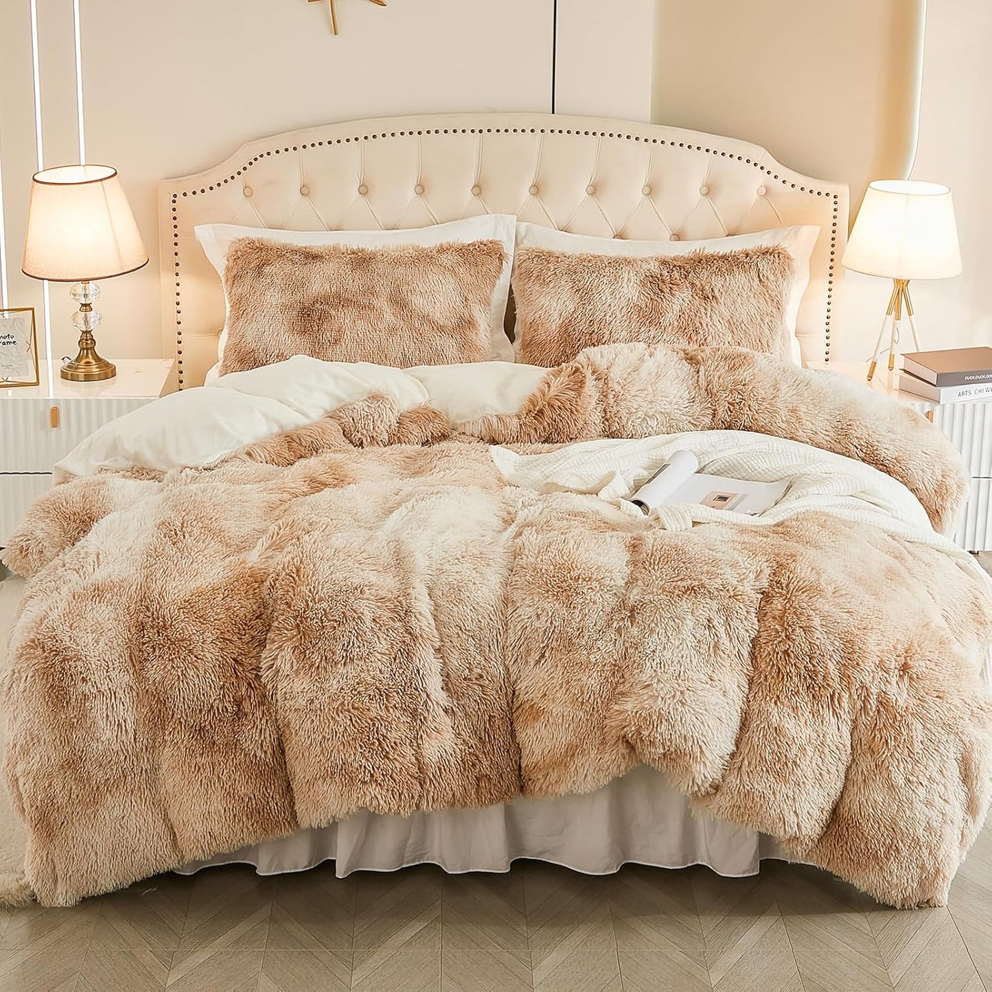 EMME Luxury Khaki Fuzzy Duvet Cover Set for Cozy Twin Bedding