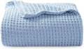 Waffle Weave Twin XL Cotton Blanket Sky Blue - Breathable Dorm