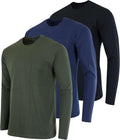 Mens Cotton Performance Long Sleeve 3-Pack Pocket Tee - Big & Tall
