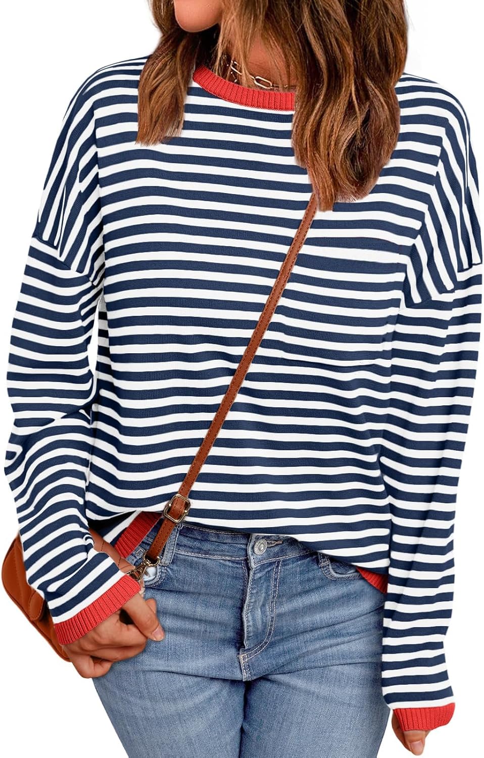 Trendy Long Sleeve Knit Pullover Sweater Tops for Women 2025