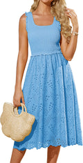 GRACE KARIN Womens Summer Midi Dress with Pockets and Embroidery