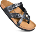 Womens Strappy Cork Footbed Slides with Adjustable Buckle