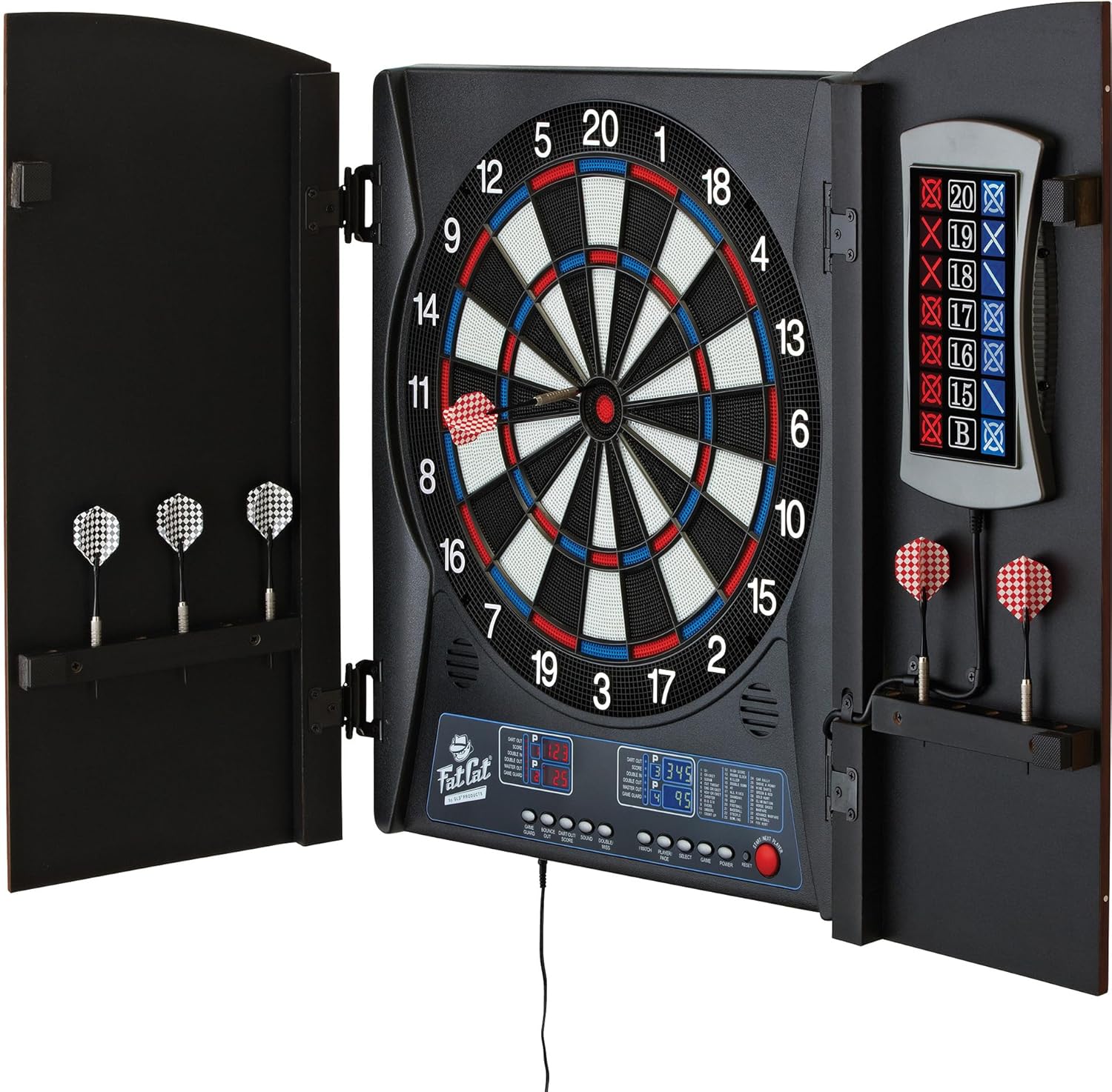 Fat Cat Mercury Electronic Dartboard with Built-In Cabinet Doors