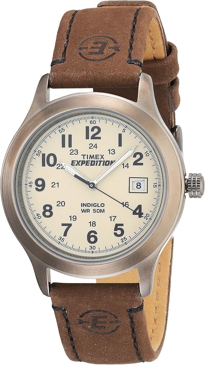 Timex Men's Expedition Metal Field Watch with Leather Strap