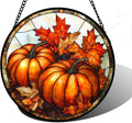 Stained Glass Window Hanging Pumpkin Maple Leaf Suncatcher - Vibrant