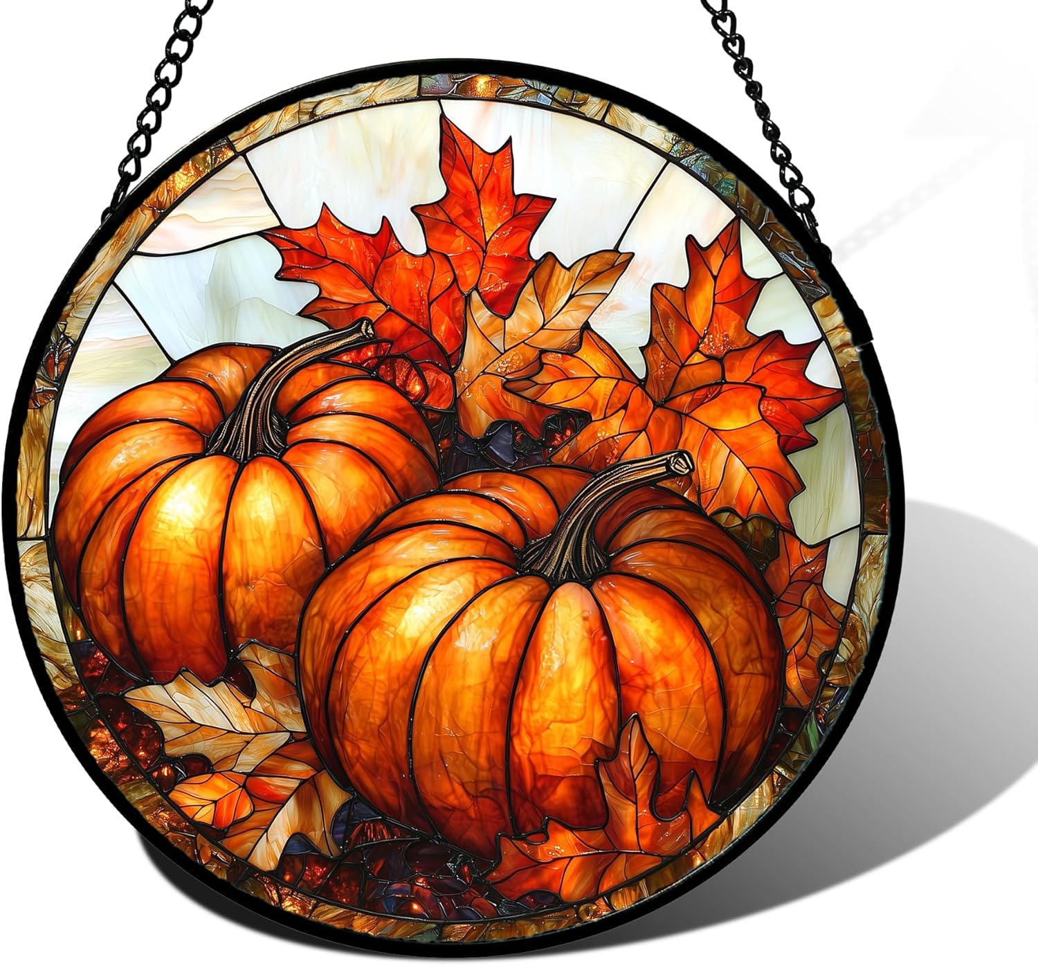 Stained Glass Window Hanging Pumpkin Maple Leaf Suncatcher