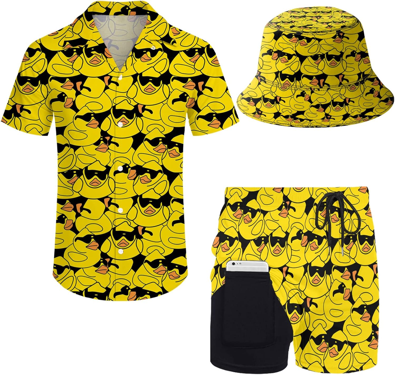 Mens 2 Piece Tracksuit Hawaiian Shirt and Compression Shorts Set