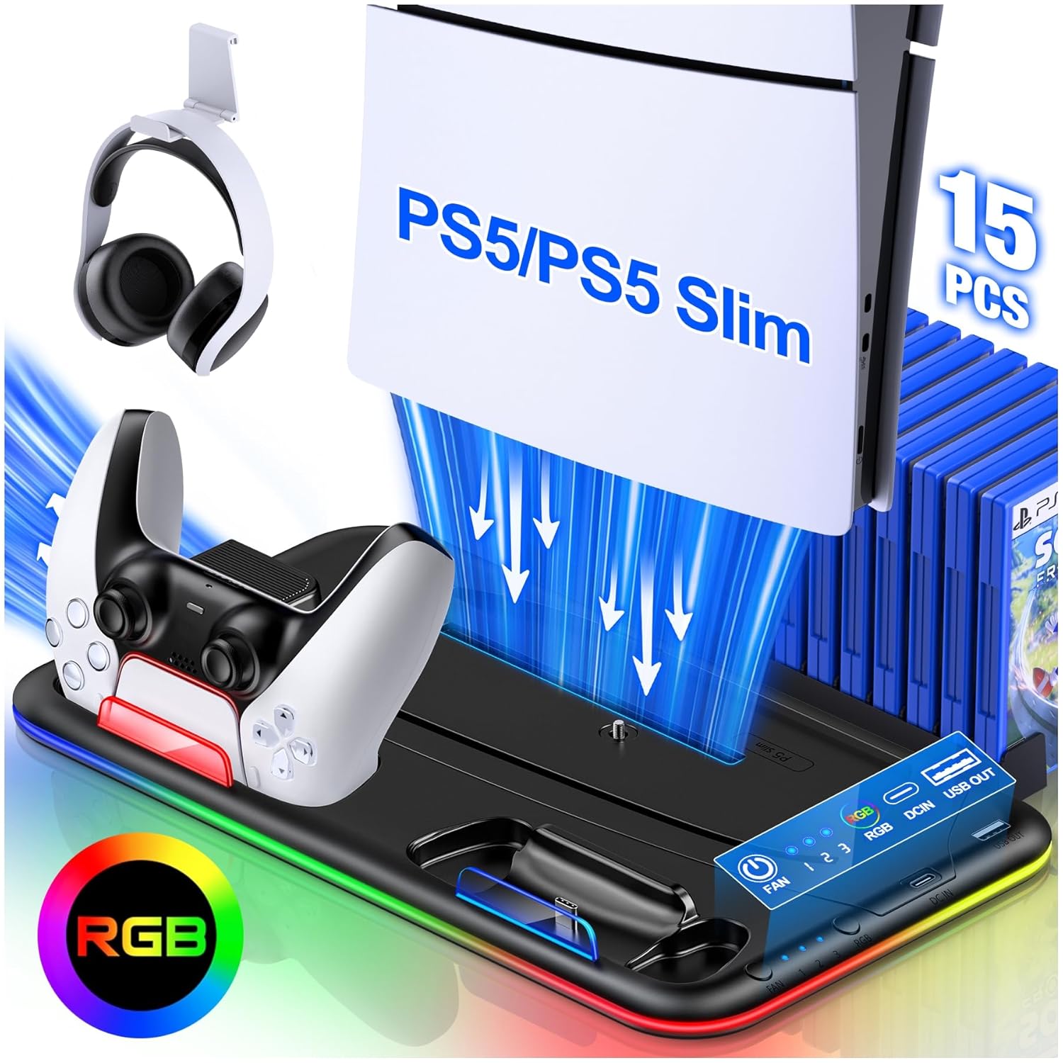Ultimate PS5 Stand: Cooler, Charger, Organizer