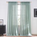 Semi Sheer Sage Green Curtains 84 in Length - Linen Flax Privacy