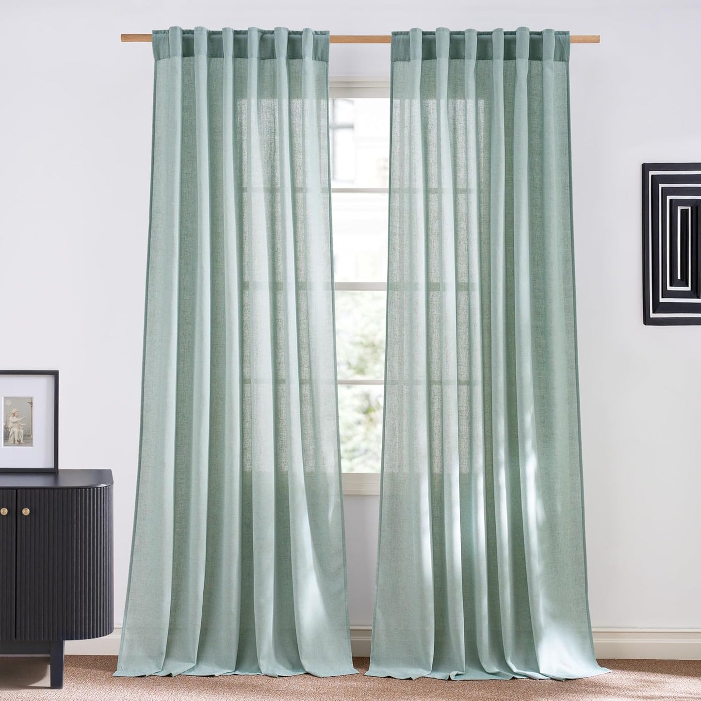 NICETOWN Semi Sheer Sage Green Curtains for Elegant Living Rooms