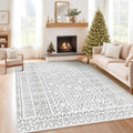 5 ft x 7 ft BeigeGray Washable Boho Geometric Area Rug - Machine