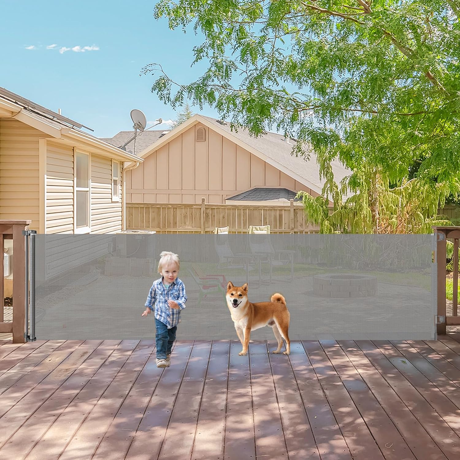 140 Inch Extra Wide Retractable Baby Gate for Pets and Kids