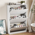 Shoe Cabinet with 3 Flip Drawers for Entryway - Slim White Storage