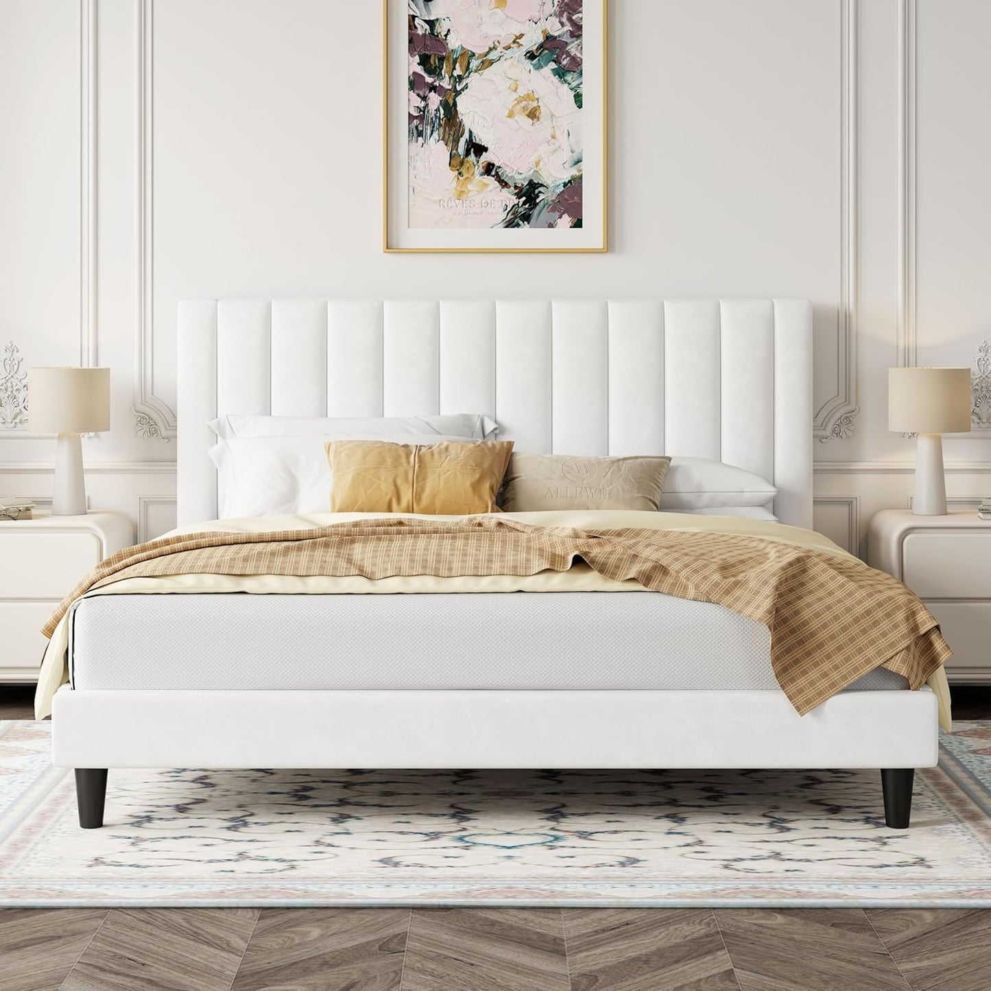 Allewie King Bed Frame with Velvet Upholstered Design for Comfort