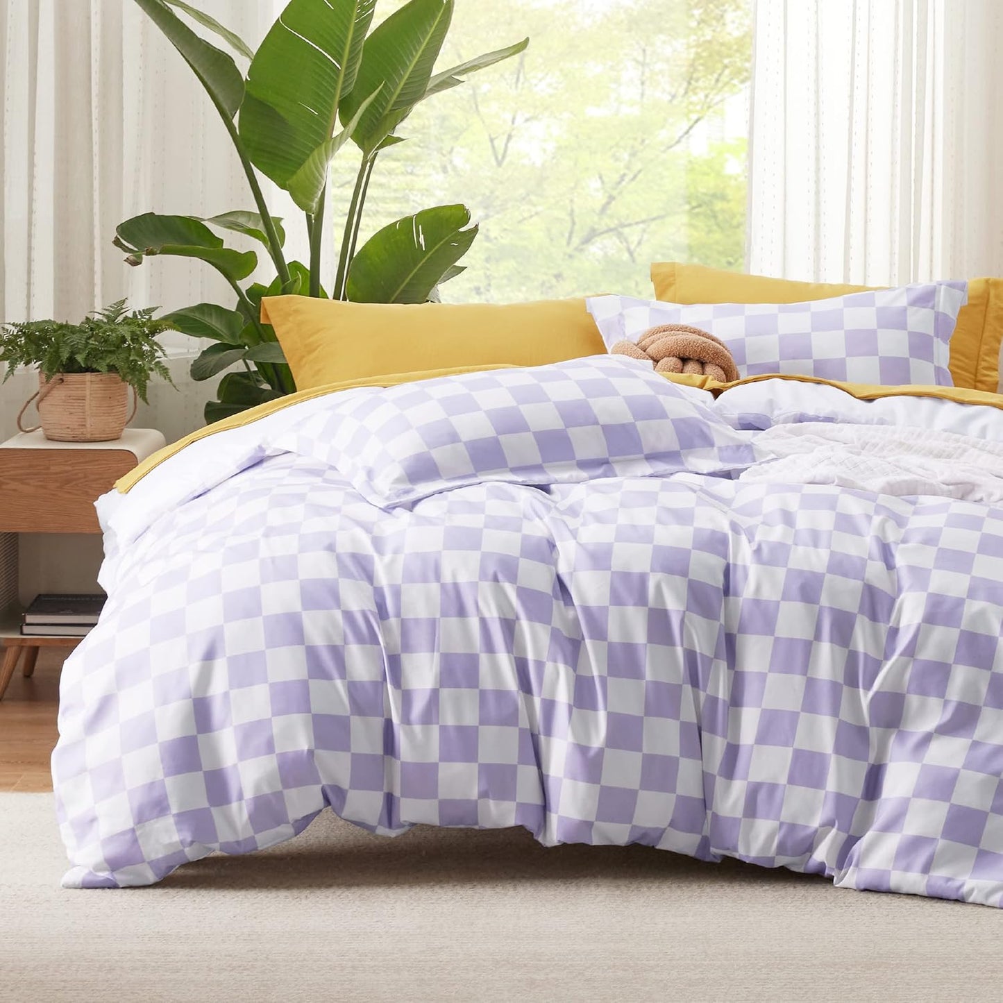 Bedsure Twin Size Duvet Cover Set - Reversible Checkered Design