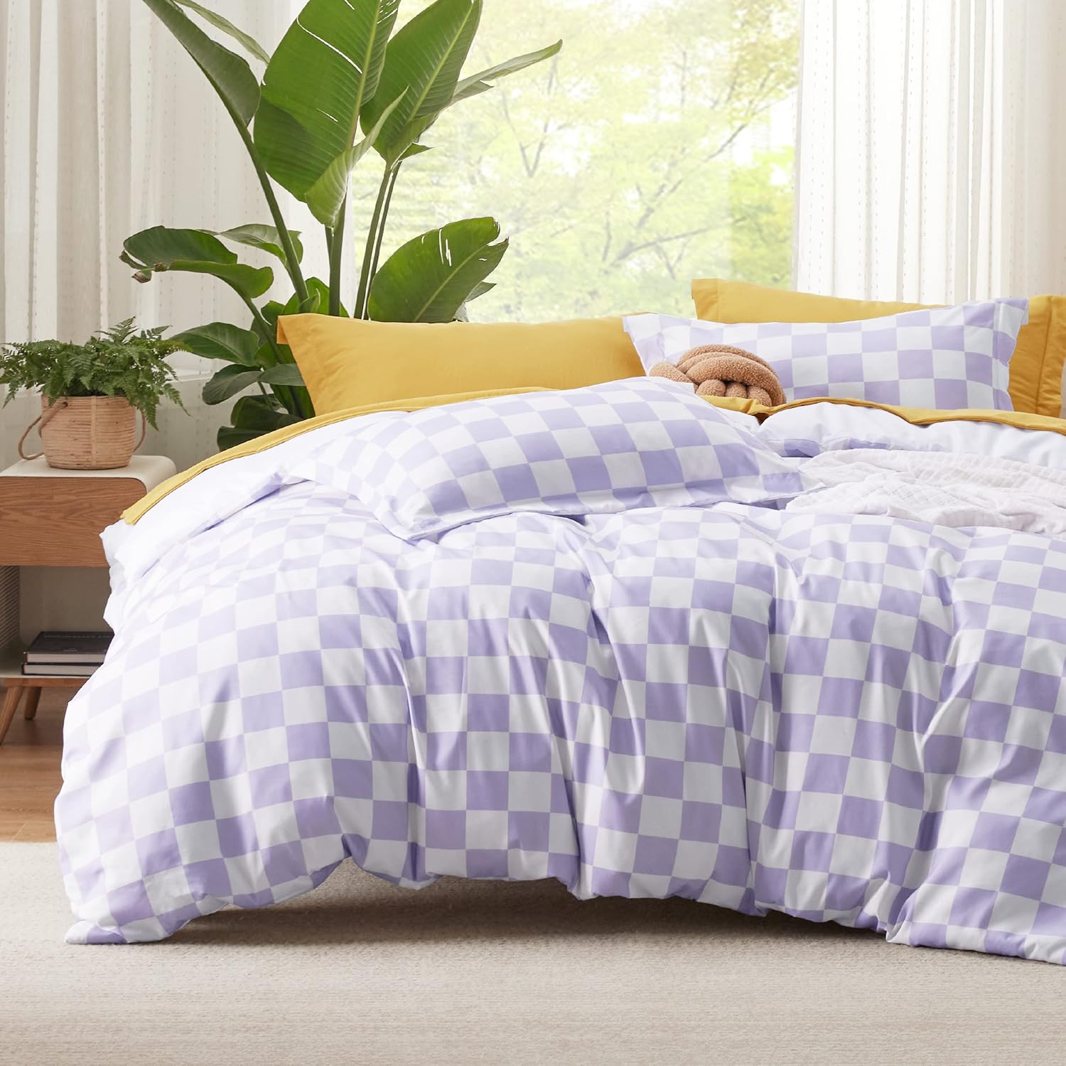 Bedsure Twin Size Duvet Cover Set - Reversible Checkered Design