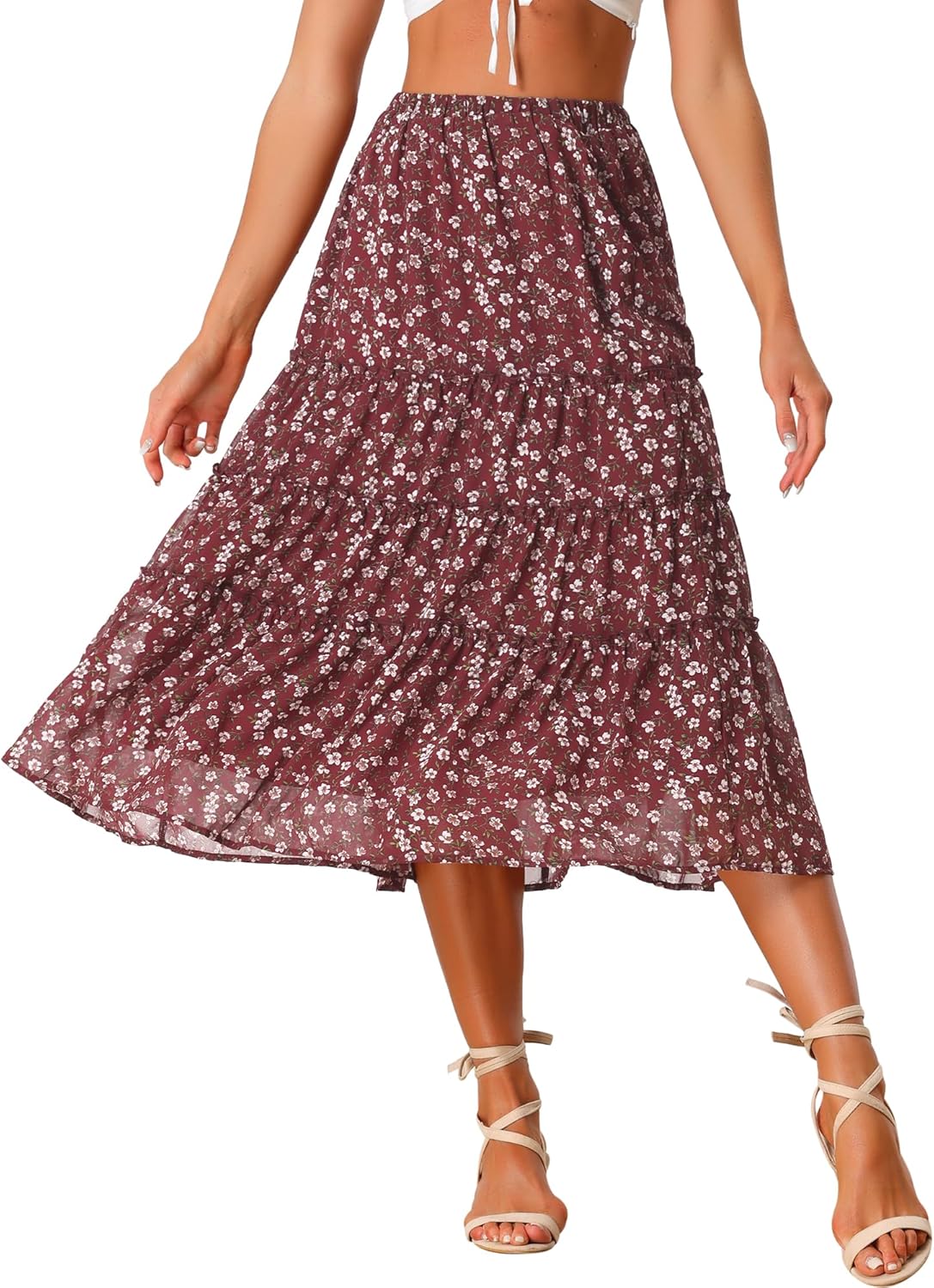 Allegra K Women's Floral Skirt - Boho Chiffon A-line Midi Style