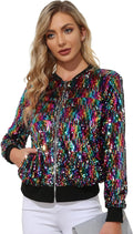 Women's Sequin Jacket with Pockets - Long Sleeve Party Bomber